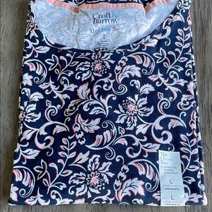 Women’s Croft & Barrow Navy/White/Coral  Floral Long Sleeve Crewneck Tee